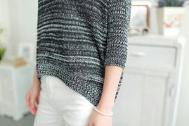 2014新款套頭針織衫花衫七分袖圓領針織衫韓版前短后長針織上衣女